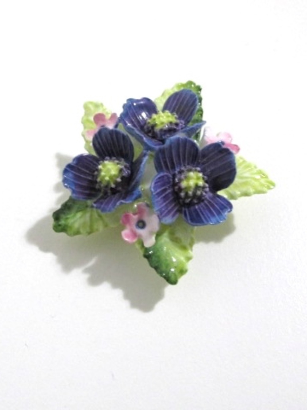 Vintage 1960s Blue Anemone Bone China Flower Brooch